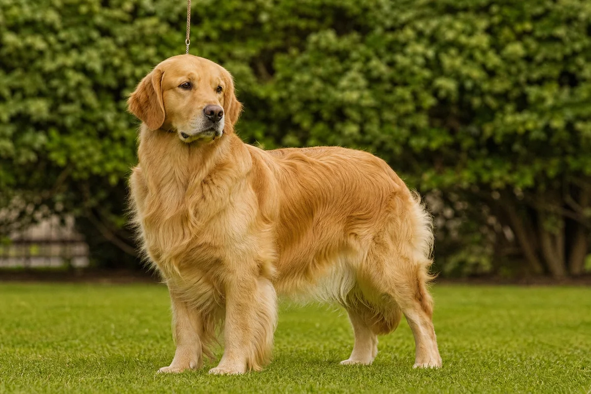 Ch Goldtreve Charmer, Golden Retriever femelle adulte, robe dorée, sur le ring d'exposition
